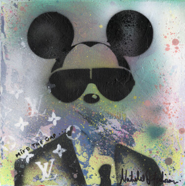 Painting titled "Mickey Mind The Gap" by Natalie Otalora, Original Artwork, Spray paint Mounted on Wood Stretcher frame