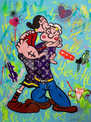 Malerei mit dem Titel "Kiss and Tell ft Po…" von Natalie Otalora, Original-Kunstwerk, Acryl Auf Keilrahmen aus Holz montiert