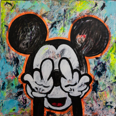 Pintura intitulada "Mickey Rebellious D…" por Natalie Otalora, Obras de arte originais, Acrílico Montado em Armação em madei…