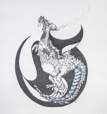 Dessin intitulée "My little dragon" par Natalie Roy, Œuvre d'art originale, Encre