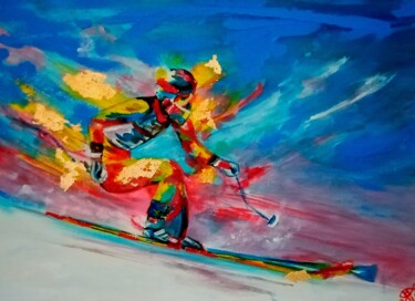 绘画 标题为“,, Alpine skiing,,” 由Natalie Rybka, 原创艺术品, 油 安装在纸板上