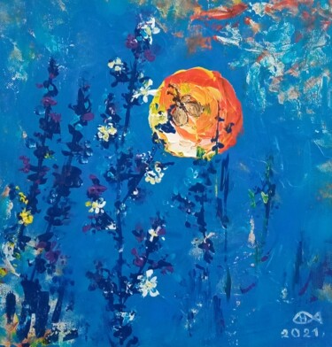 Peinture intitulée ",, Moon,," par Natalie Rybka, Œuvre d'art originale, Huile Monté sur Châssis en bois