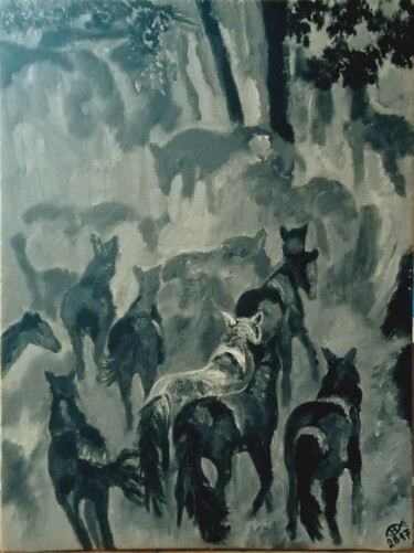 Painting titled ",, Horses,," by Natalie Rybka, Original Artwork, Oil Mounted on Cardboard