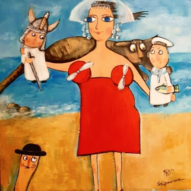 Pittura intitolato "Одинокая женщина на…" da Natalie Shiporina, Opera d'arte originale, Acrilico Montato su Telaio per barel…