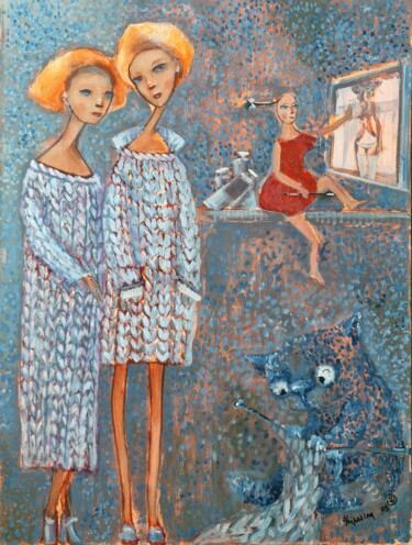 Malarstwo zatytułowany „Теплые коты” autorstwa Natalie Shiporina, Oryginalna praca, Akryl Zamontowany na Drewniana rama noszy