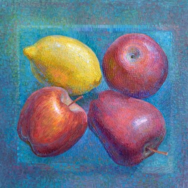 Painting titled "Four Squared" by Nataliia Babotenko, Original Artwork, Oil Mounted on Wood Stretcher frame