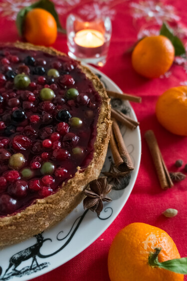 Fotografia zatytułowany „cheesecake with red…” autorstwa Nataliia Belozerova, Oryginalna praca, Fotografia cyfrowa