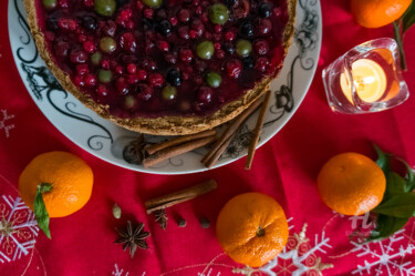 Fotografia zatytułowany „cheesecake with red…” autorstwa Nataliia Belozerova, Oryginalna praca, Fotografia cyfrowa