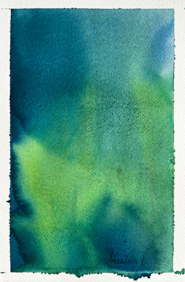 Malarstwo zatytułowany „Jade Shimmer: Abstr…” autorstwa Nataliia Lepikhina, Oryginalna praca, Akwarela