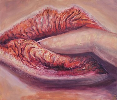 Pittura intitolato "Elegant Lips Holdin…" da Nataliia Lynnyk, Opera d'arte originale, Acrilico