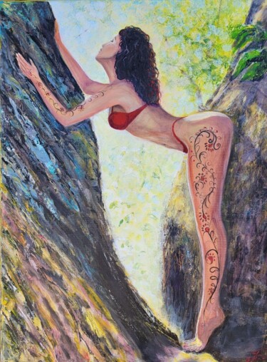 Painting titled "Stunning brunette e…" by Nataliia Lynnyk, Original Artwork, Acrylic