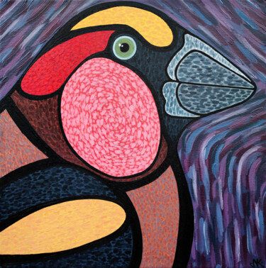 绘画 标题为“green-eyed bird” 由Nataliia Nikulina, 原创艺术品, 油 安装在木质担架架上
