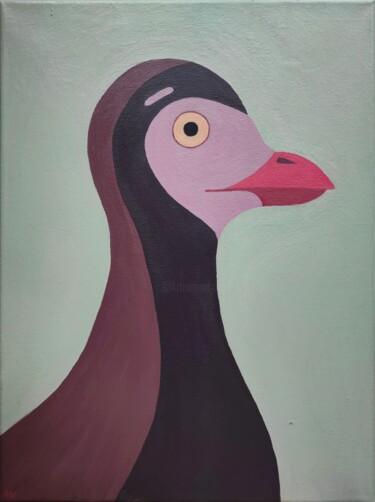 Painting titled "humble bird" by Nataliia Nikulina, Original Artwork, Oil Mounted on Wood Stretcher frame