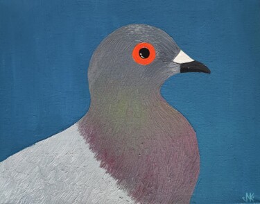 Pittura intitolato "pigeon coo coo" da Nataliia Nikulina, Opera d'arte originale, Olio Montato su Telaio per barella in legno