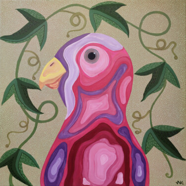Pintura intitulada "pink lovebird" por Nataliia Nikulina, Obras de arte originais, Óleo Montado em Armação em madeira