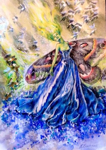 绘画 标题为“Butterfly Queen 2.” 由Nataliia Savchuk, 原创艺术品, 水彩