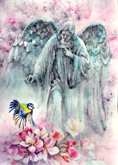 Pintura titulada "ANGEL OF SPRING 2." por Nataliia Savchuk, Obra de arte original, Acuarela