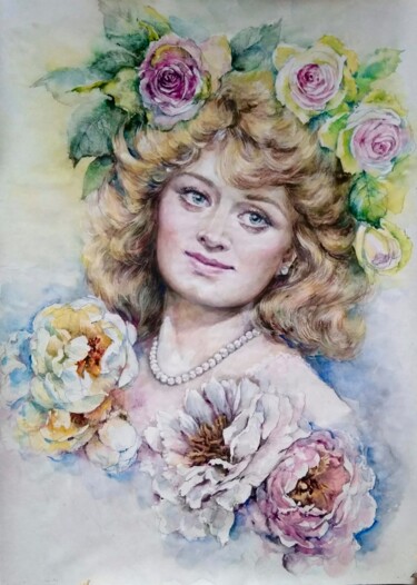 Painting titled "Любимой маме. Портр…" by Nataliia Savchuk, Original Artwork, Watercolor