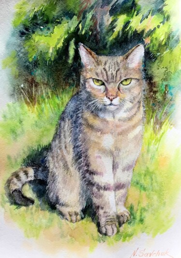 Schilderij getiteld "Mala kitty." door Nataliia Savchuk, Origineel Kunstwerk, Aquarel