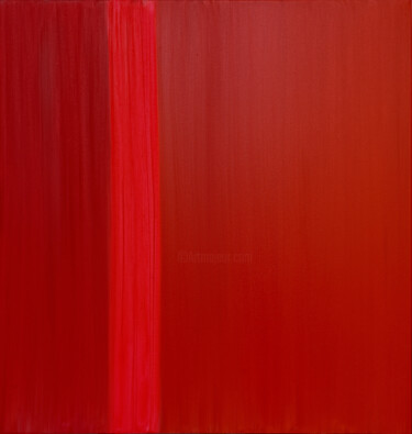 Painting titled "Red with Pink Strip" by Nataliia Sydorova, Original Artwork, Oil Mounted on Wood Stretcher frame