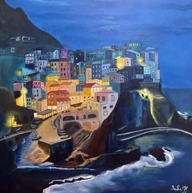 Painting titled "Terre Cities Manaro…" by Nataliia Zablotskaya, Original Artwork, Oil Mounted on Wood Panel