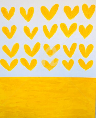 Pintura intitulada "„Yellow hearts are…" por Nataliia Krykun, Obras de arte originais, Acrílico Montado em Armação em madeira