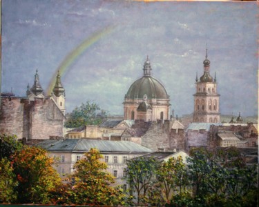 Schilderij getiteld "Lviv rainbow" door Nataliya Bagatskaya, Origineel Kunstwerk, Olie