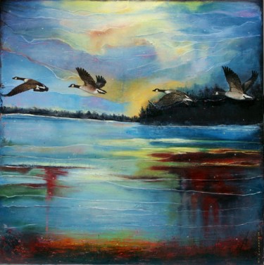 Schilderij getiteld "And the Ducks are a…" door Nataliya Bagatskaya, Origineel Kunstwerk, Olie