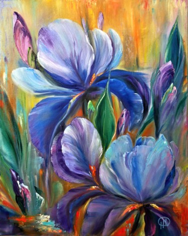 Painting titled "Iris Joy" by Natalie Demina, Original Artwork, Oil Mounted on Wood Stretcher frame