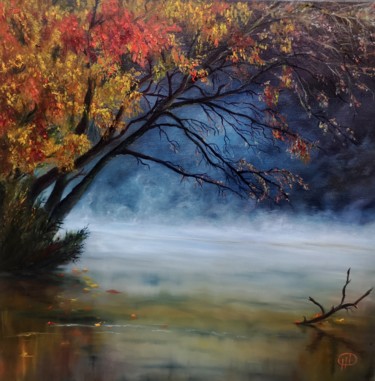 Painting titled "Witchcraft autumn" by Natalie Demina, Original Artwork, Oil Mounted on Wood Stretcher frame