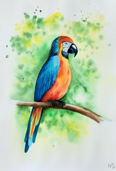 Pintura intitulada "Ara parrot" por Nataliya Gulina, Obras de arte originais, Aquarela