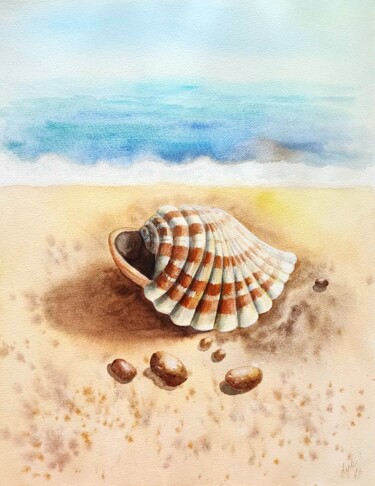 Malerei mit dem Titel "Shell" von Nataliya Gulina, Original-Kunstwerk, Aquarell