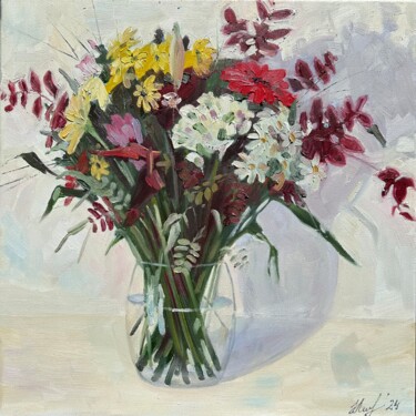 绘画 标题为“Flowers on white 1” 由Nataliya Lemesheva, 原创艺术品, 油
