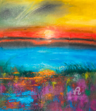 Pintura titulada "at sunset" por Natalja Surikova, Obra de arte original, Oleo Montado en Otro panel rígido