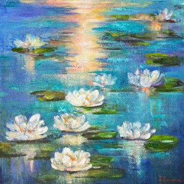 Картина под названием "Serenity Pond" - Natalja Dibanina, Подлинное произведение искусства, Акрил Установлен на Деревянная р…