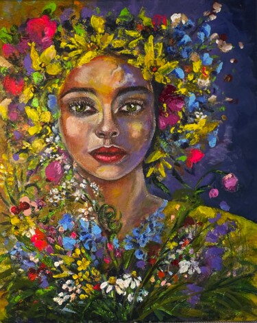 "Portrait of Woman" başlıklı Tablo Natalja Dibanina tarafından, Orijinal sanat, Akrilik Ahşap Sedye çerçevesi üzerine monte…