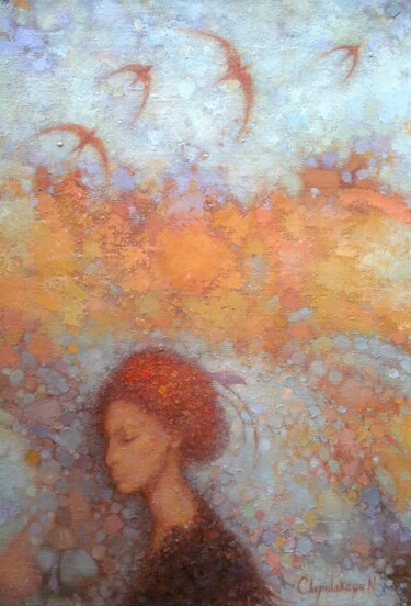 Painting titled "Le retour" by Natalya Chepulskaya, Original Artwork, Oil Mounted on Wood Stretcher frame