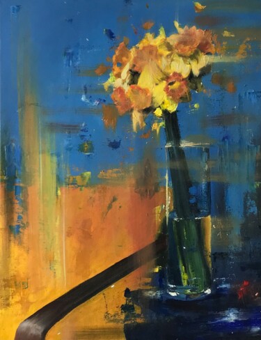 Pintura intitulada "Daffodils" por Natalya Dubrovskaya, Obras de arte originais, Óleo Montado em Cartão