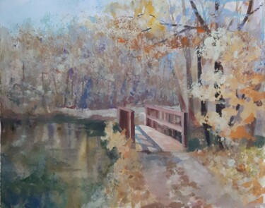 Картина под названием "Осень в парке Покро…" - Natalya Makoed, Подлинное произведение искусства, Акрил