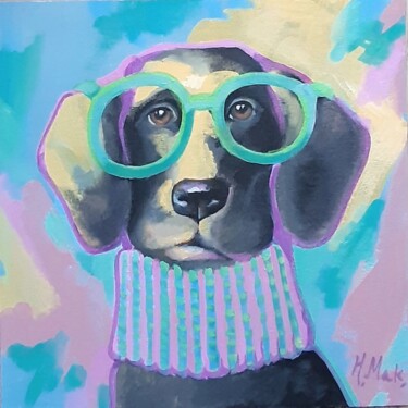 Peinture intitulée "Собака в мечтах" par Natalya Makoed, Œuvre d'art originale, Acrylique