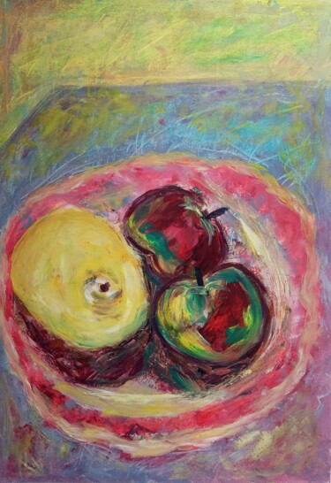 Schilderij getiteld "Un citron et deux p…" door Natalya Mougenot, Origineel Kunstwerk, Olie