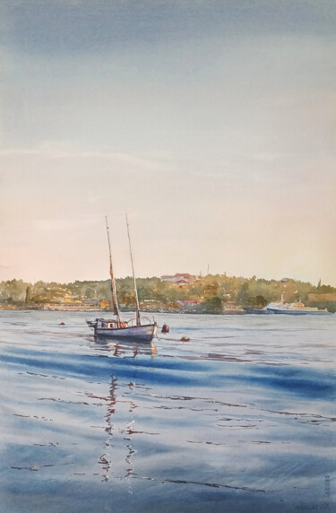 Картина под названием "old boat" - Наталья Нестерова, Подлинное произведение искусства, Акварель