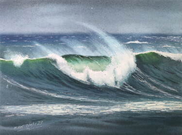 Peinture intitulée "Green storm" par Natalia Nesterova, Œuvre d'art originale, Aquarelle