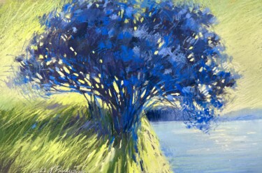 Painting titled "Blue Tree" by Natalya Paydugina, Original Artwork, Pastel