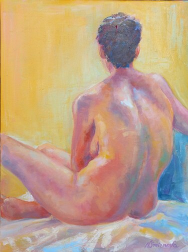 Painting titled "Nudo #2" by Natalya Smirnova, Original Artwork, Oil Mounted on Wood Stretcher frame