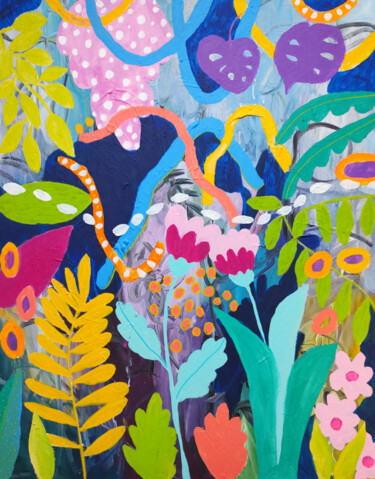 Painting titled "Tropical garden ori…" by Natalya Volynska, Original Artwork, Acrylic