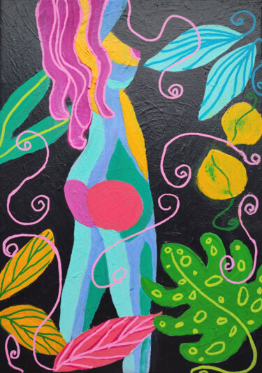 Pittura intitolato "Woman Act Colorful…" da Natalya Volynska, Opera d'arte originale, Acrilico