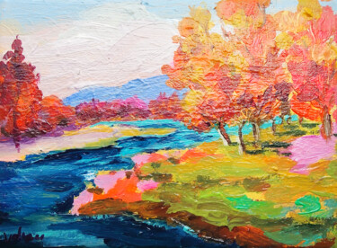 Ζωγραφική με τίτλο "Tree Autumn Landsca…" από Natalya Volynska, Αυθεντικά έργα τέχνης, Ακρυλικό