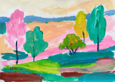 Painting titled "Bunte Landschaft Ba…" by Natalya Volynska, Original Artwork, Acrylic