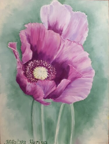 Painting titled "decorative poppy" by Natalya Yurina, Original Artwork, Oil